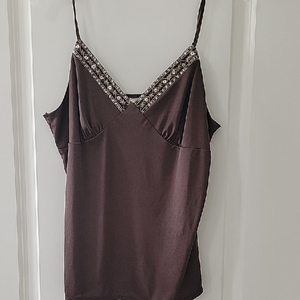 Xhilaration Dark Brown Camisole with Embroidered Details